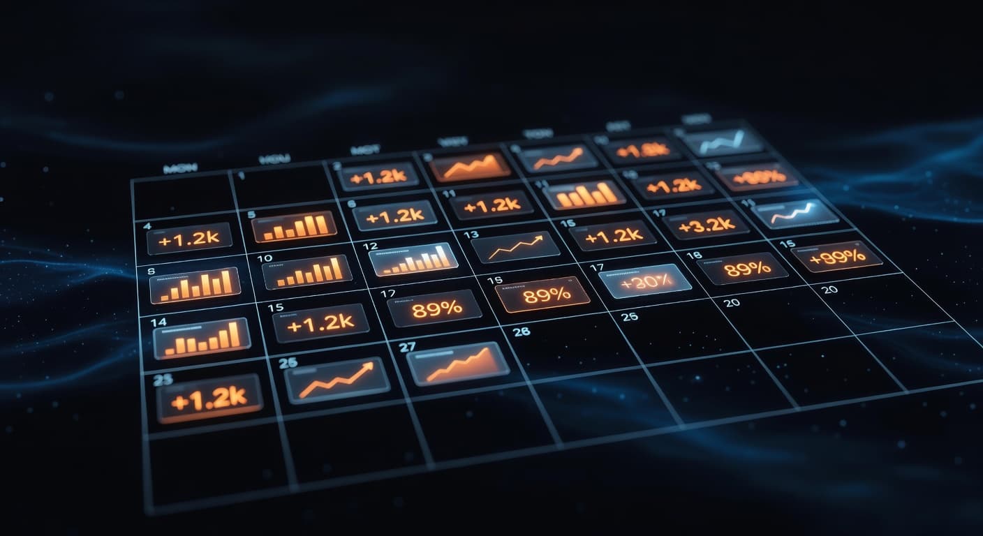 Visual content calendar with engagement metrics